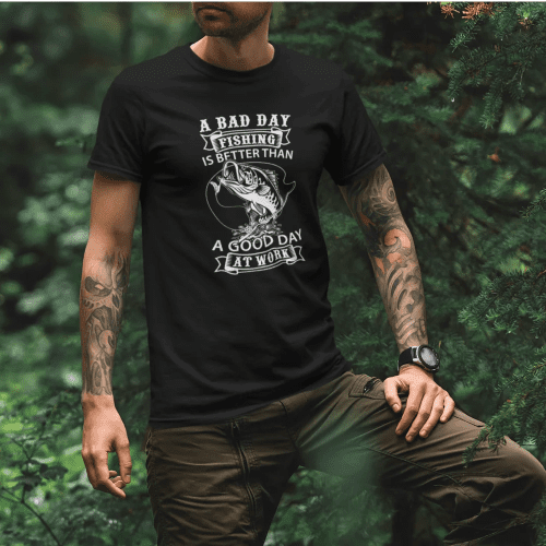 A bad day at fishing men t shirt black model