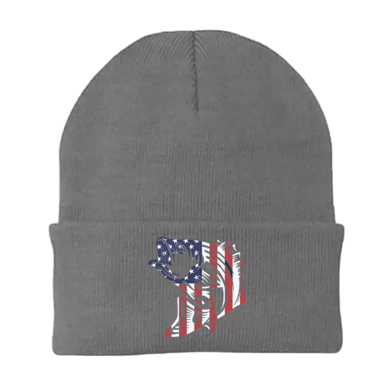 American Flag Fish Embroidered Beanie