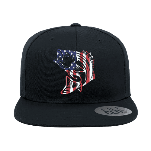 American Flag Fish Embroidered Flat Bill Cap