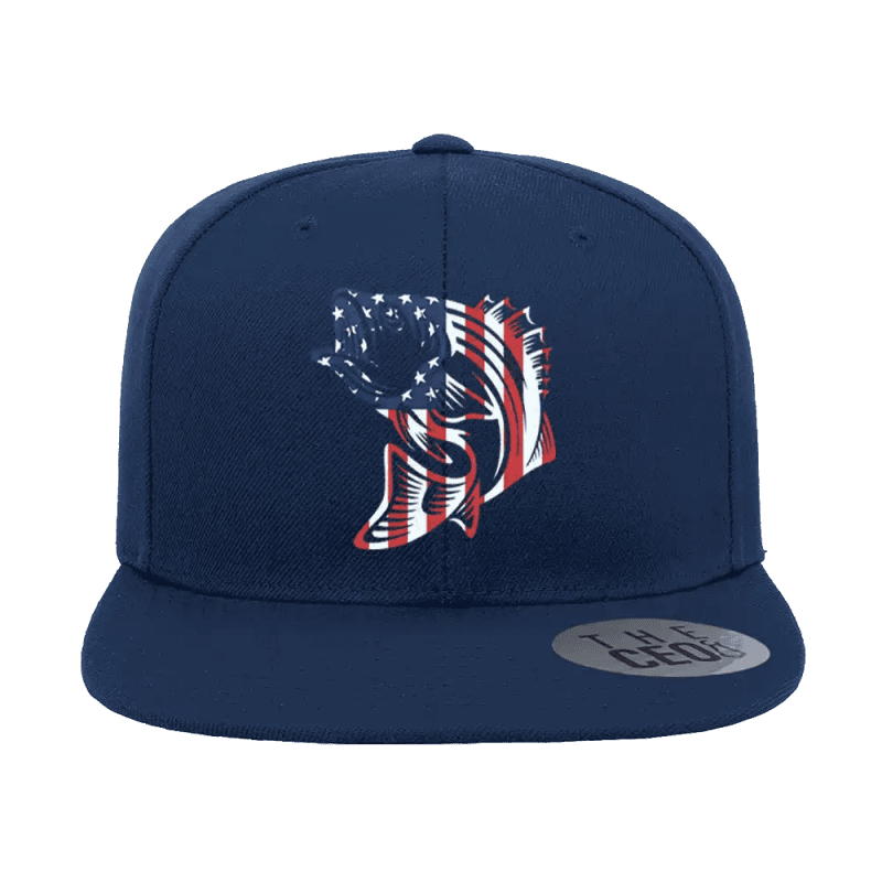 American Flag Fish Embroidered Flat Bill Cap