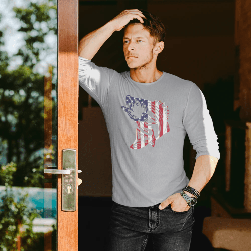 American flag fish men longsleeve gray model