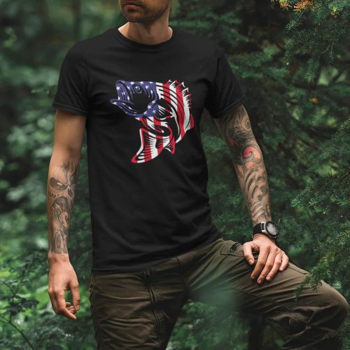 American flag fish men t shirt black model