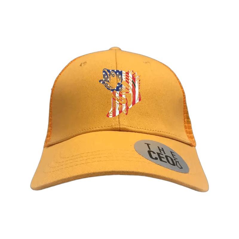 American Flag Fish Embroidered Trucker Hat