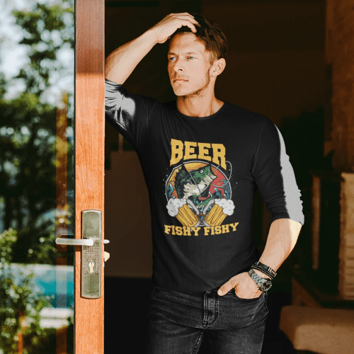 Beer fishy fishy men long sleeve black model