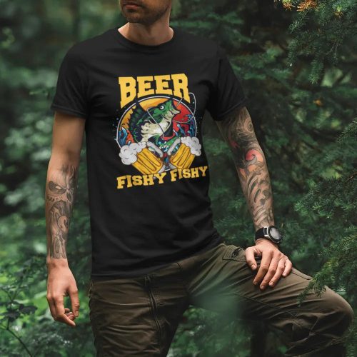 Beer fishy fishy men t shirt black model 1