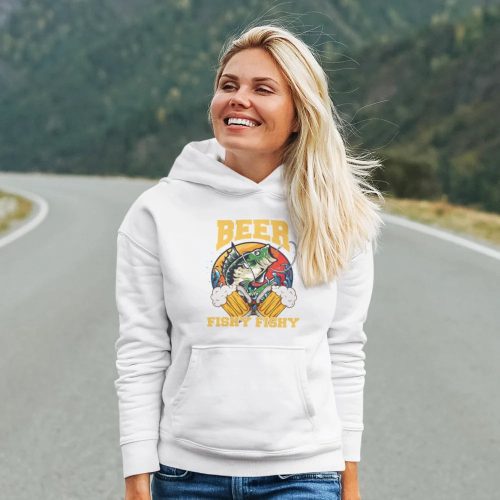 Beer fishy fishy unisex hoodie white model