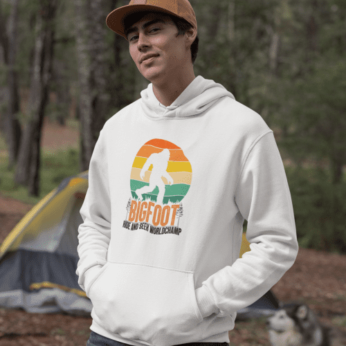 Bigfoot Hide And Seek Unisex Hoodie White Model