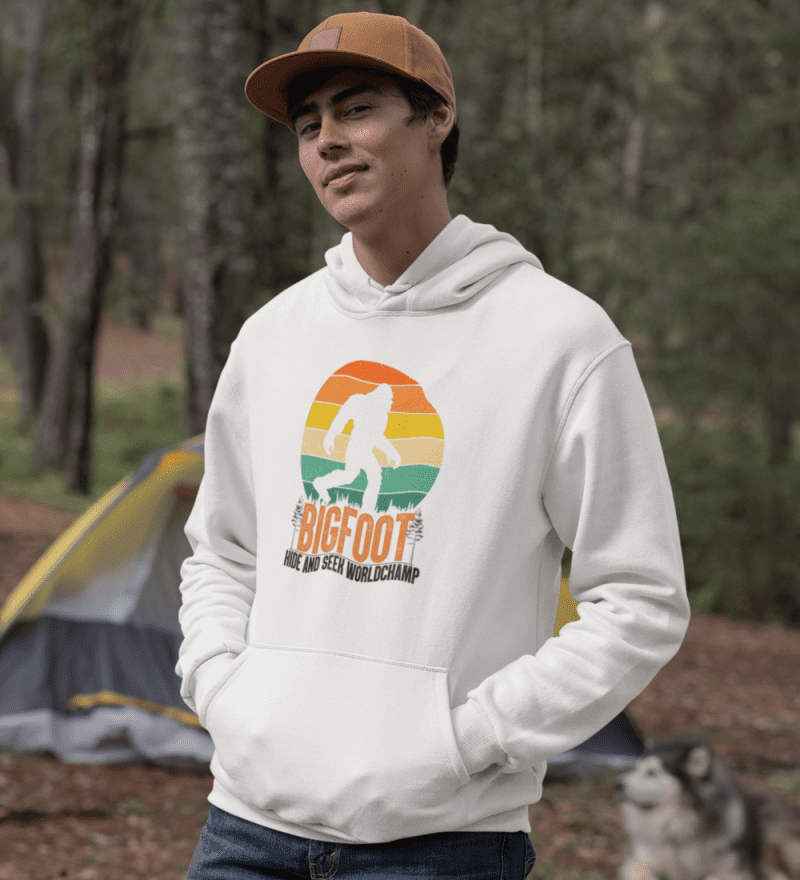 Bigfoot Hide And Seek Unisex Hoodie White Model