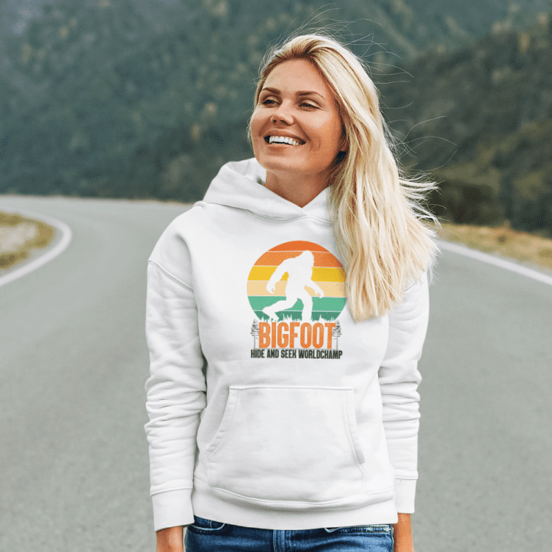 Bigfoot Hide And Seek Unisex Hoodie White Model F