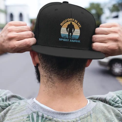 Bigfoot Is My Spirit Animal Embroidered Flatbill Cap Black Model