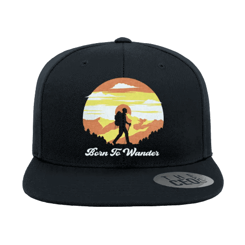 Born To Wander Embroidered Flat Bill Cap