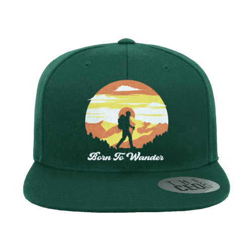 Born To Wander Embroidered Flat Bill Cap