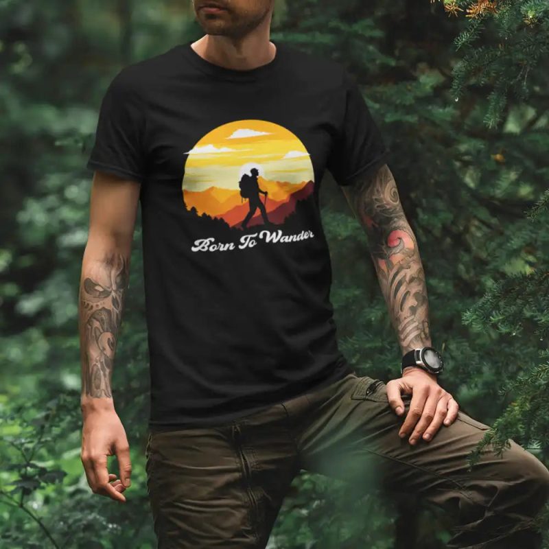 Born To Wander Men T Shirt Black Model