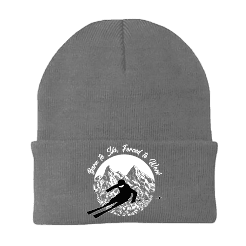 Born To Ski Forced To Work Embroidered Beanie