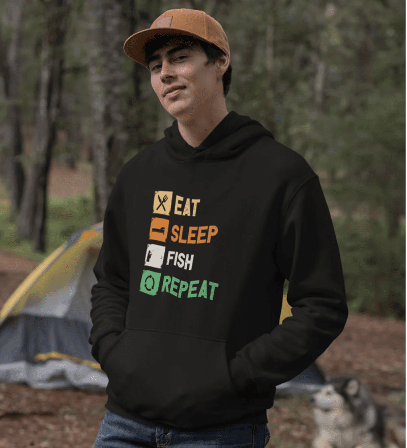 Eat sleep fish repeat unisex hoodie black model 2