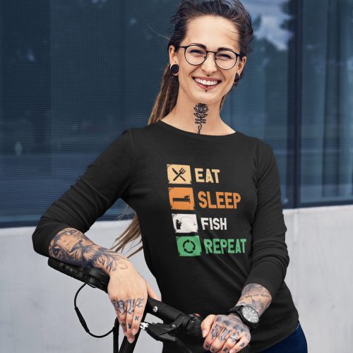 Eat sleep fish repeat women longlseeve black model