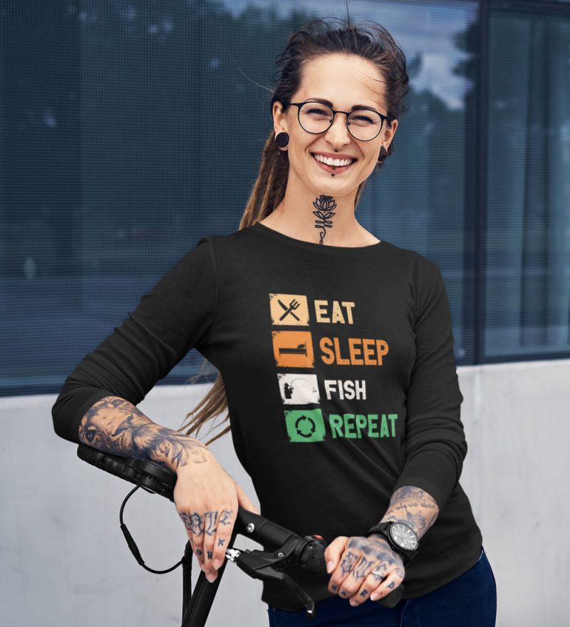 Eat sleep fish repeat women longlseeve black model