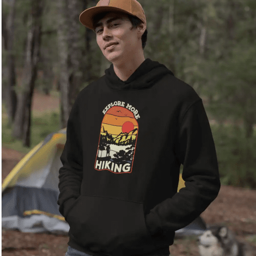 Explore More Hiking Unisex Hoodie Black Model