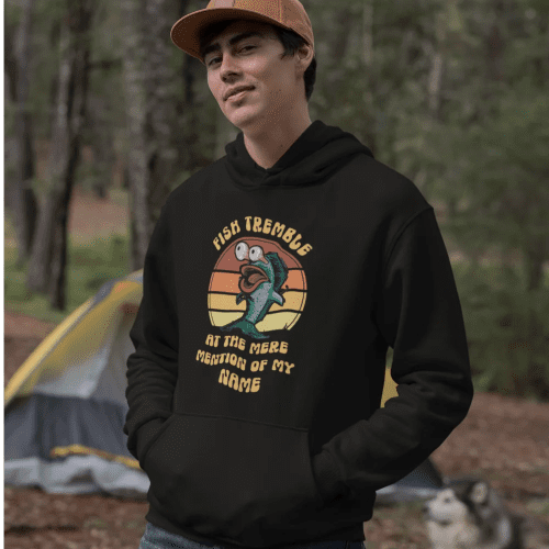 Fish tremble unisex hoodie black model