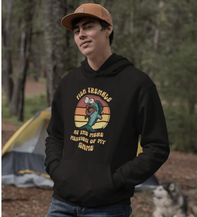 Fish tremble unisex hoodie black model