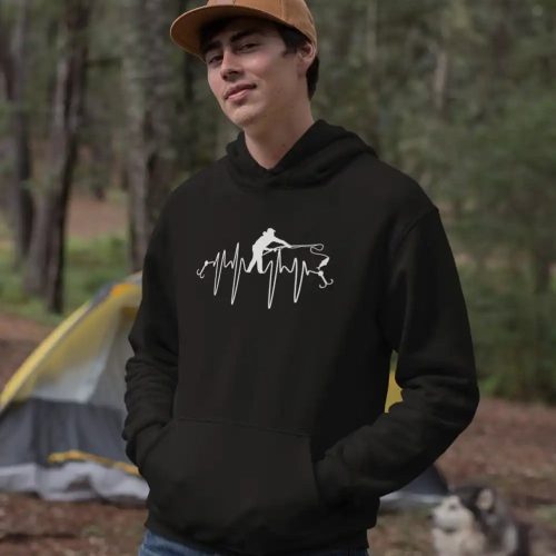 Fishing Heartbeat Unisex Hoodie Black Model