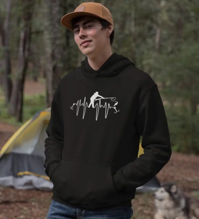 Fishing Heartbeat Unisex Hoodie Black Model