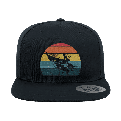 Fishing Boat Printed Flat Bill Cap