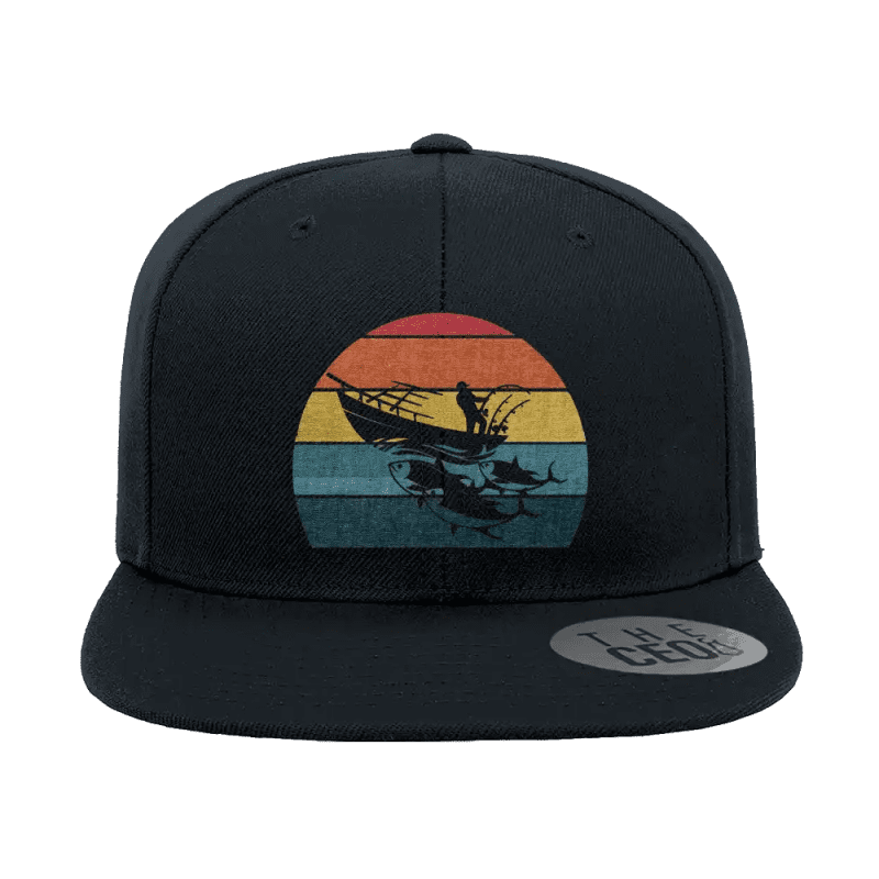 Fishing Boat Printed Flat Bill Cap