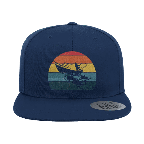 Fishing Boat Printed Flat Bill Cap