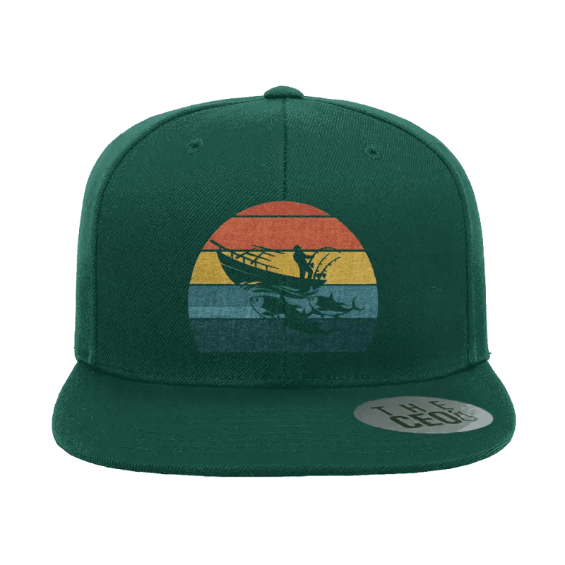 Fishing Boat Printed Flat Bill Cap