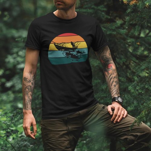 Fishing boat men t shirt black model