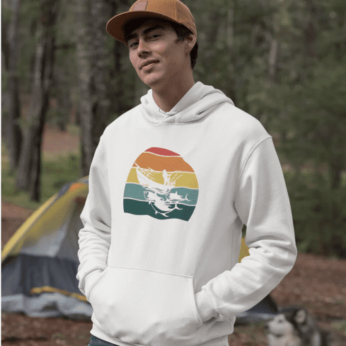 Fishing boat unisex hoodie white model