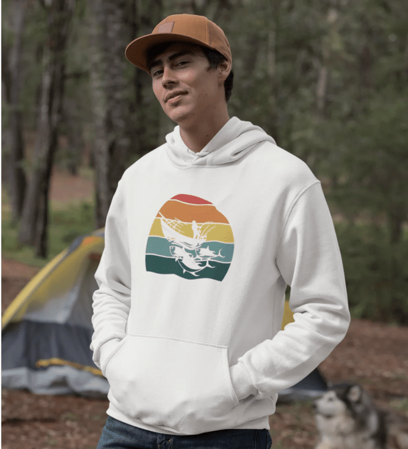 Fishing boat unisex hoodie white model