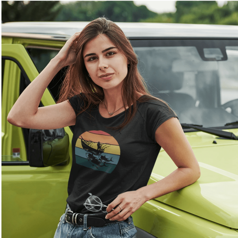 Fishing boat women t shirt black model