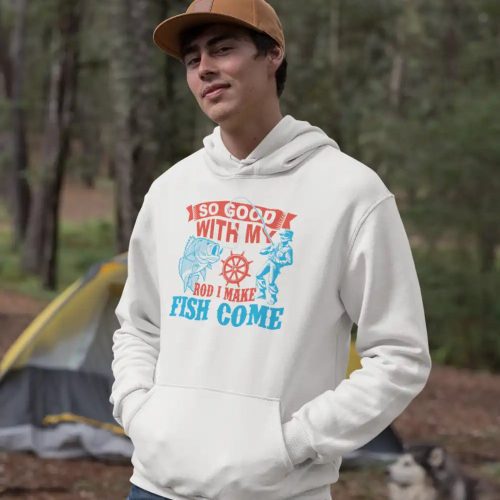 I make fish come unisex hoodie white model