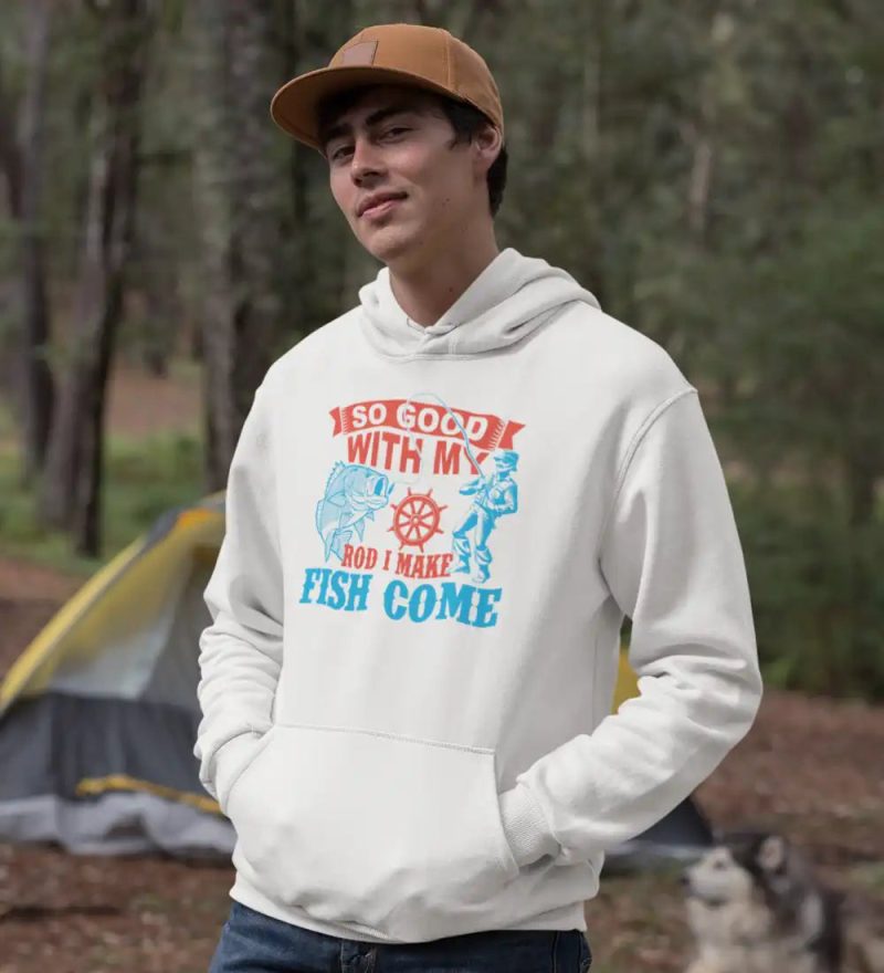 I make fish come unisex hoodie white model