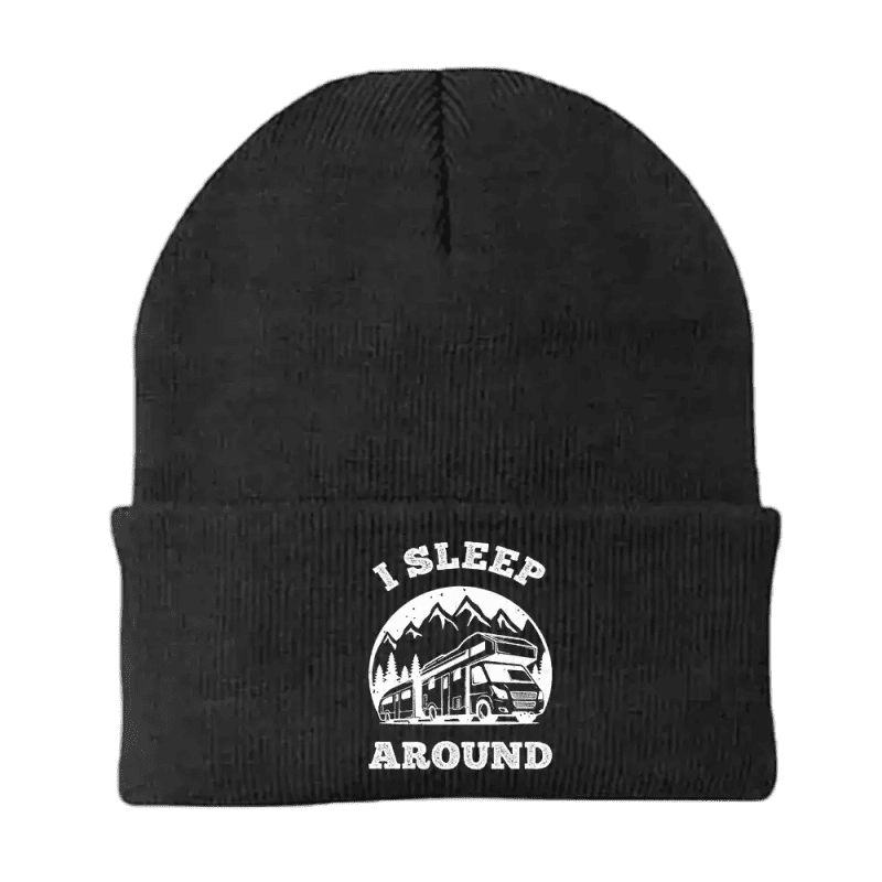 I sleep around embroidered beanie black