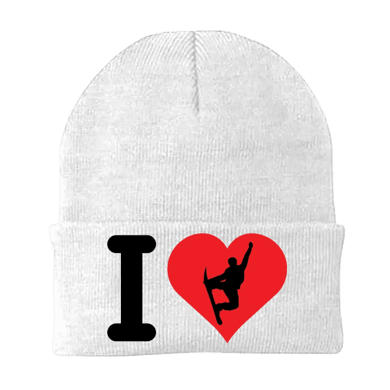 I Love Snowboarding Embroidered Beanie