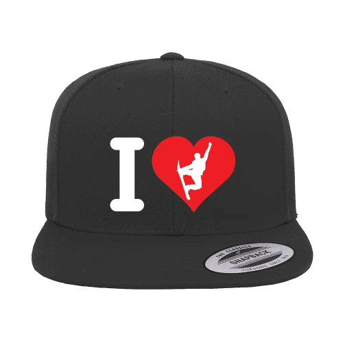 I Love Snowboarding Embroidered Flat Bill Cap