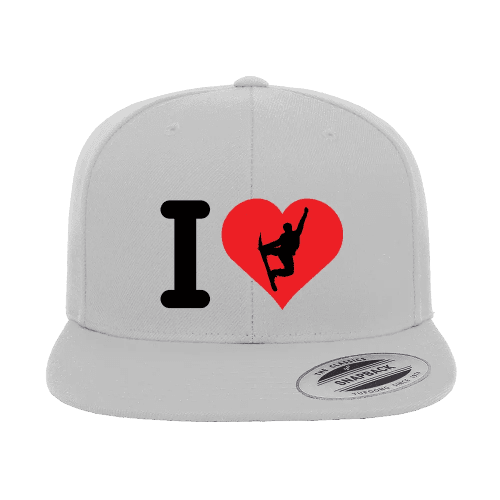 I Love Snowboarding Embroidered Flat Bill Cap