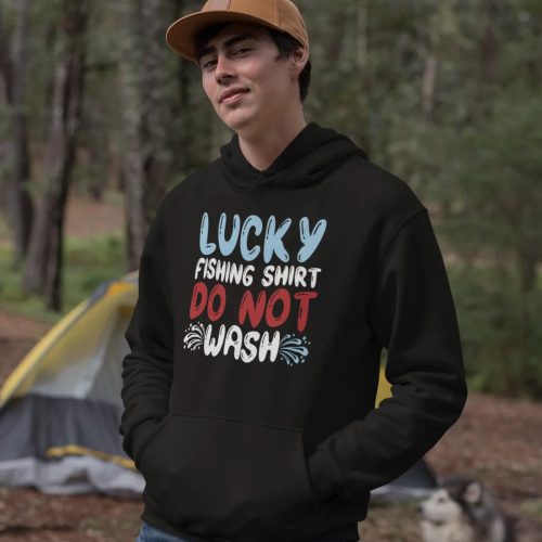 Lucky fishing shirt men hoodie black model