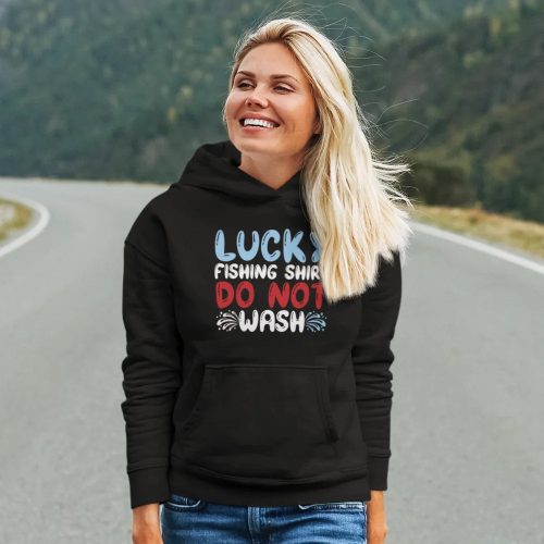 Lucky fishing shirt unisex hoodie black model