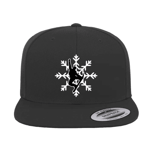 Snowboard Snowflake Embroidered Flat Bill Cap