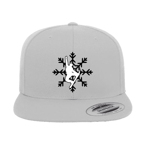 Snowboard Snowflake Embroidered Flat Bill Cap