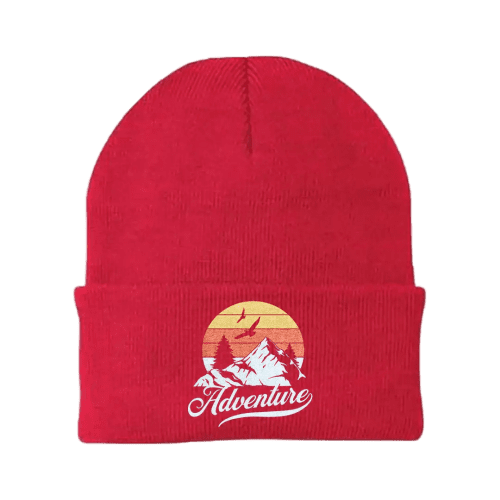 The Mountains Are Calling Beanie Red