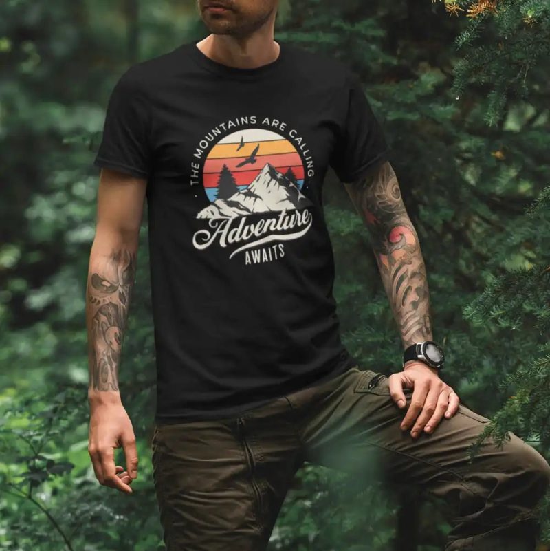 The Mountains Are Calling T Shirt Black Model