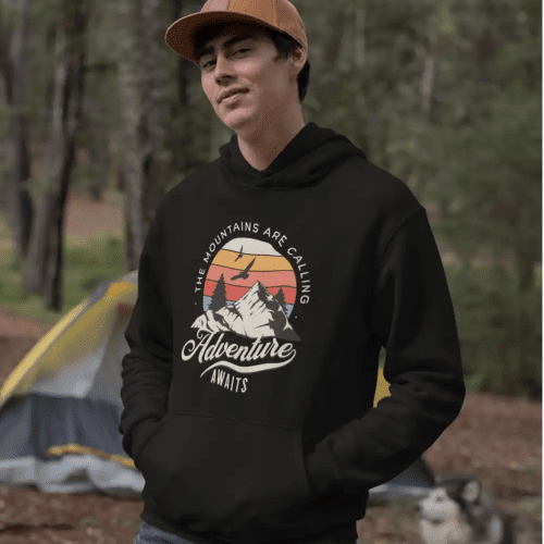 The Mountains Are Calling Unisex Hoodie Black Model