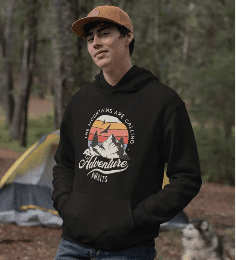 The Mountains Are Calling Unisex Hoodie Black Model