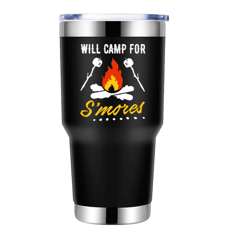 Will Camp For Smores 30oz Stainless Steel Tumbler Black