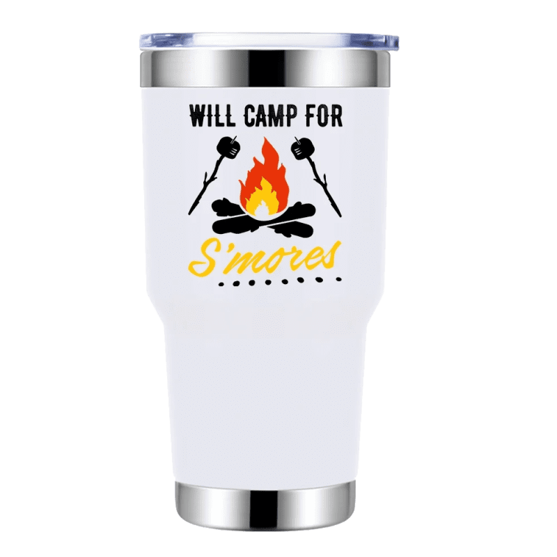 Will Camp For Smores 30oz Stainless Steel Tumbler White